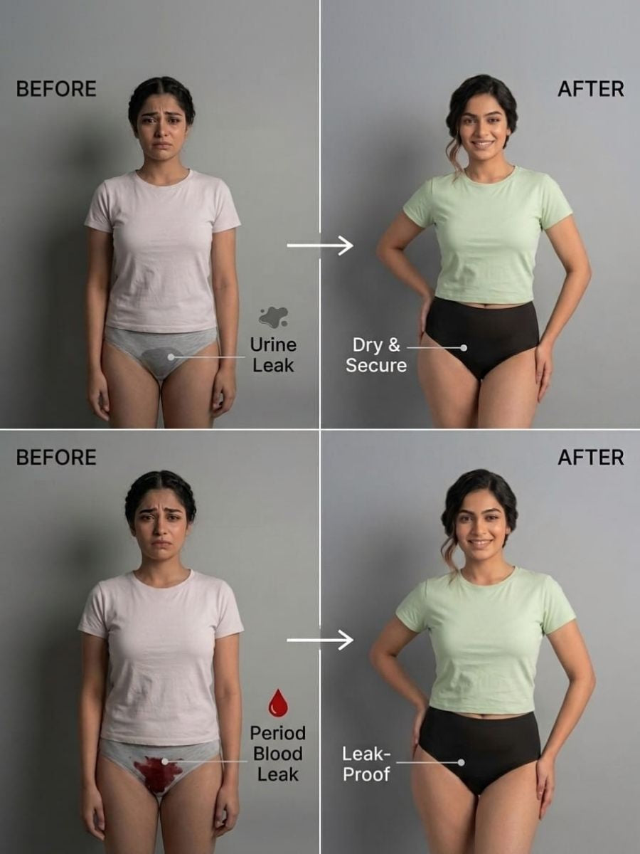Leakproof Underwear Pack Of 2 For everyday Urinary leak and Period leak solution with Free Body Confidence Kit