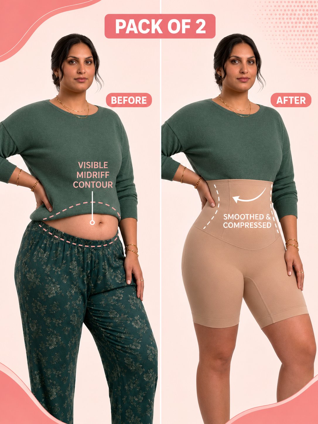 Sculpting Waist Reduction Everyday Tummy Shaper PACK OF 2 With FREE Body Confidence Kit