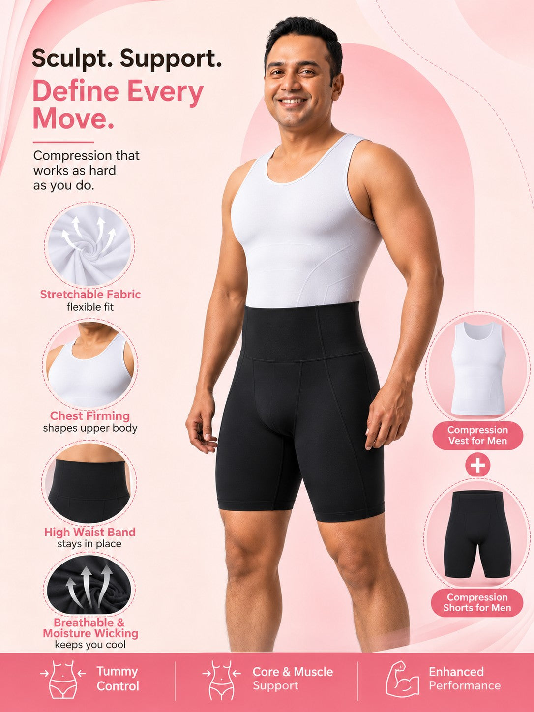 Compression Shorts and Compression Vest Combo For Men PACK OF 2 With FREE Body Confidence Kit