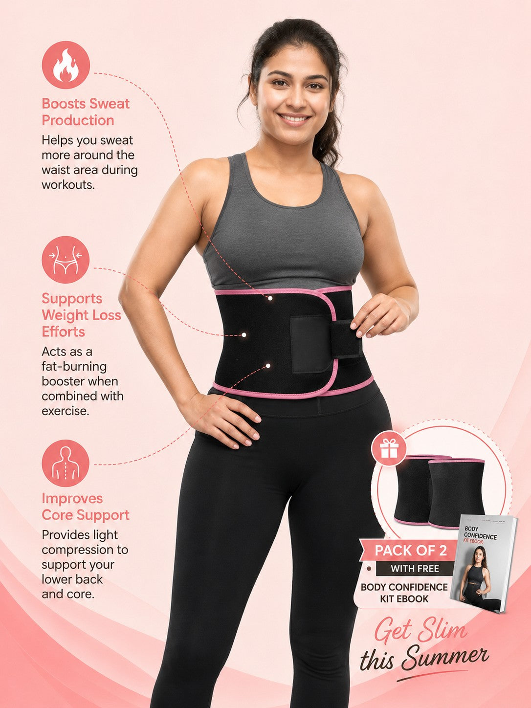Unisex Slimming Sweat Belt Pack Of 2 With FREE Body Confidence Kit : Get Slim this Summer