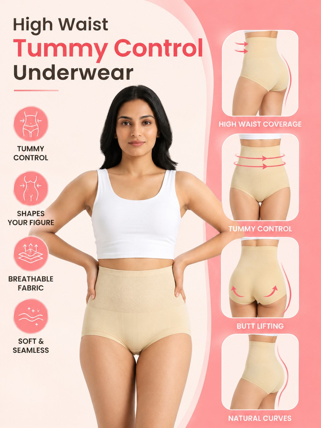 Sweat Absorbant Tummy Control High Waist Underwear With FREE Body Confidence Kit