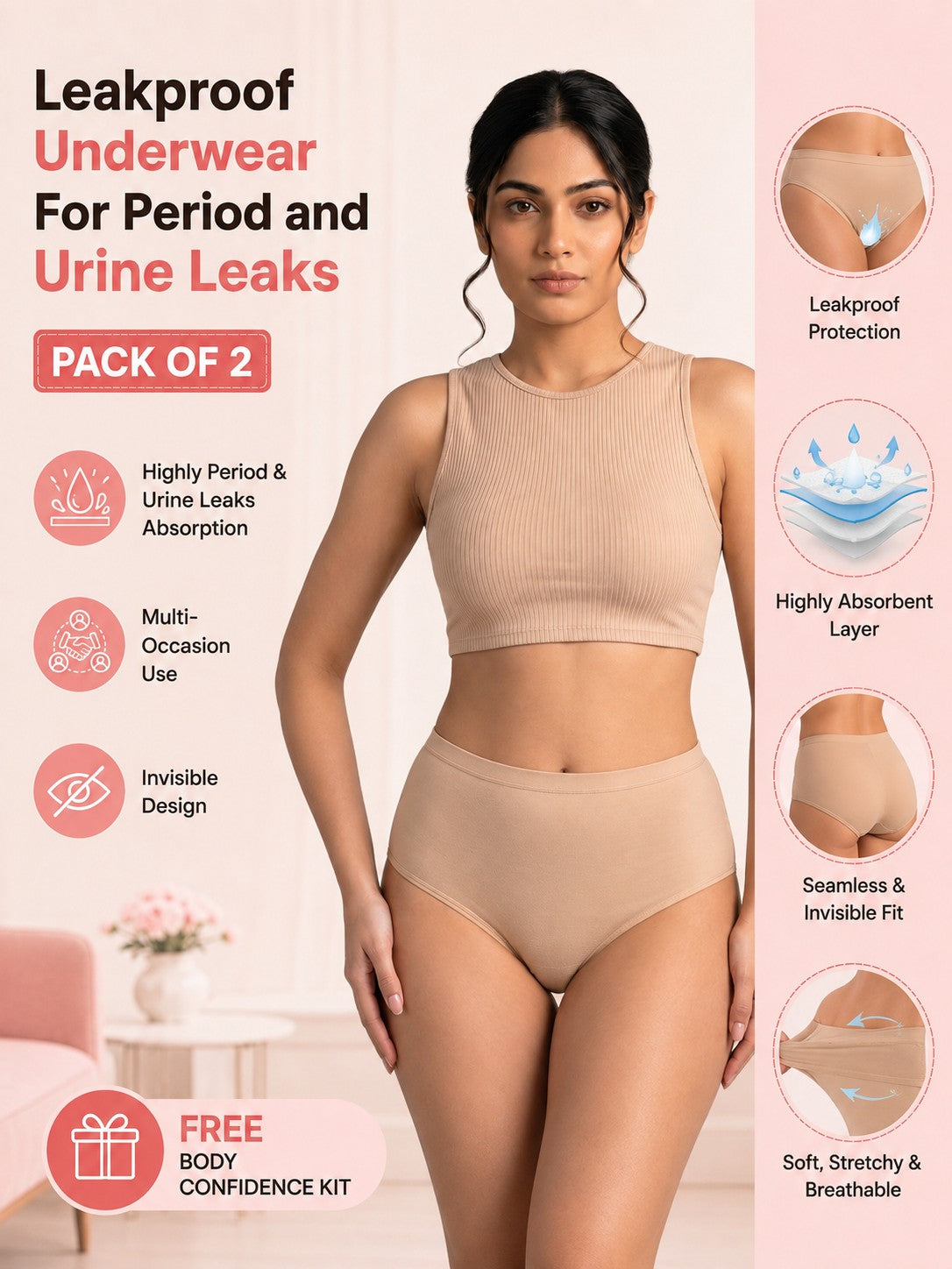 Leak proof Underwear : For everyday Periods Leaks & Urinary Leaks and Sweat Free With FREE Body Confidence Kit