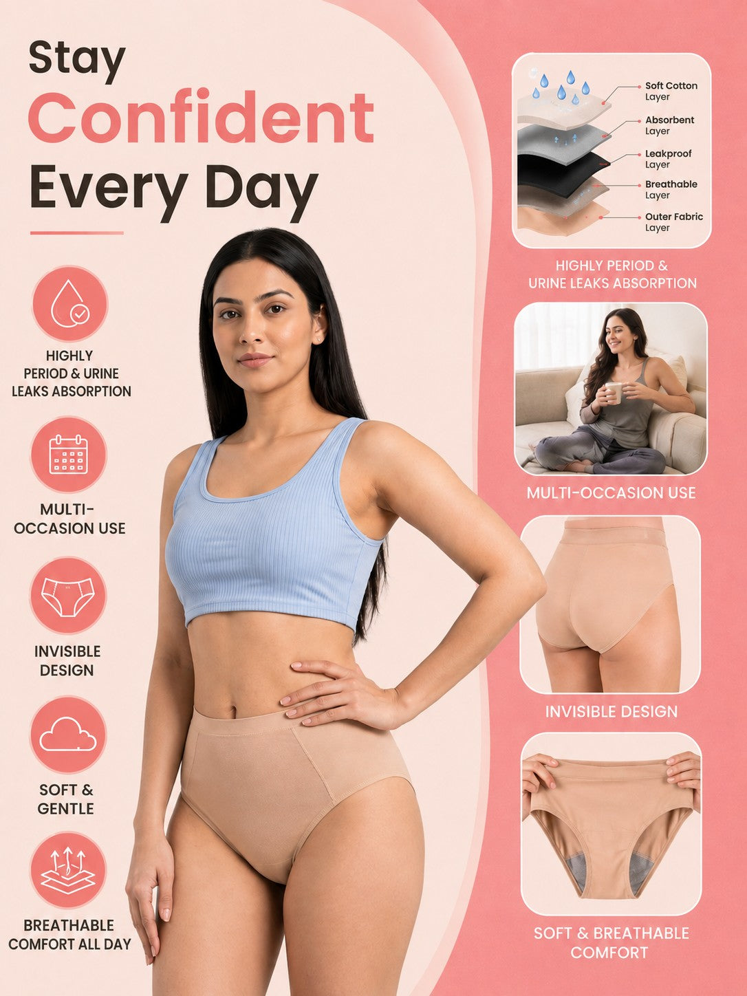 Leak proof Underwear : For everyday Periods Leaks & Urinary Leaks and Sweat Free With FREE Body Confidence Kit