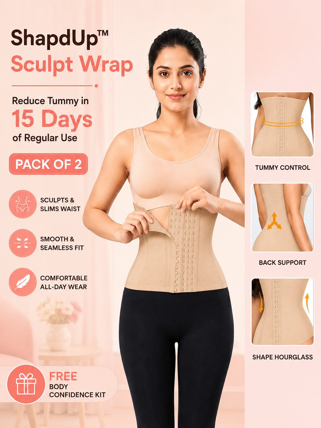 Pack Of 2 ShapdUp™ Sculpt Wrap With FREE Body Confidence Kit - Reduce Tummy in 15 Days Of Regular Use